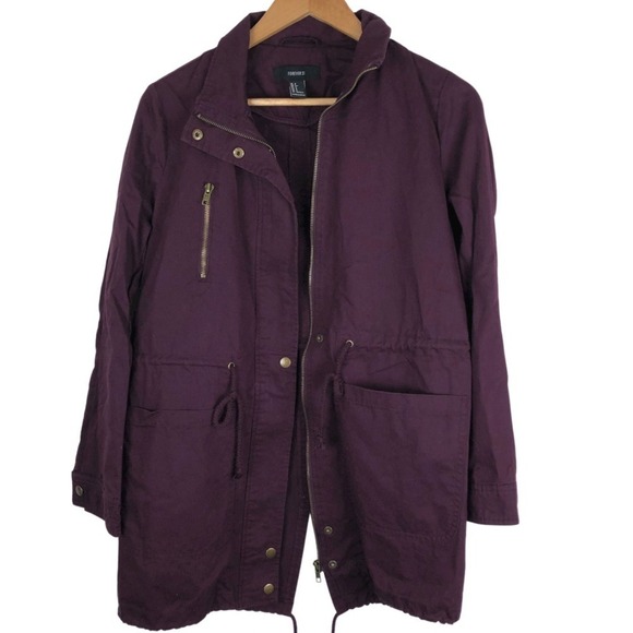 Forever 21 Burgundy Utility Jacket Drawstring Waist Zip Front Women - Picture 4 of 15